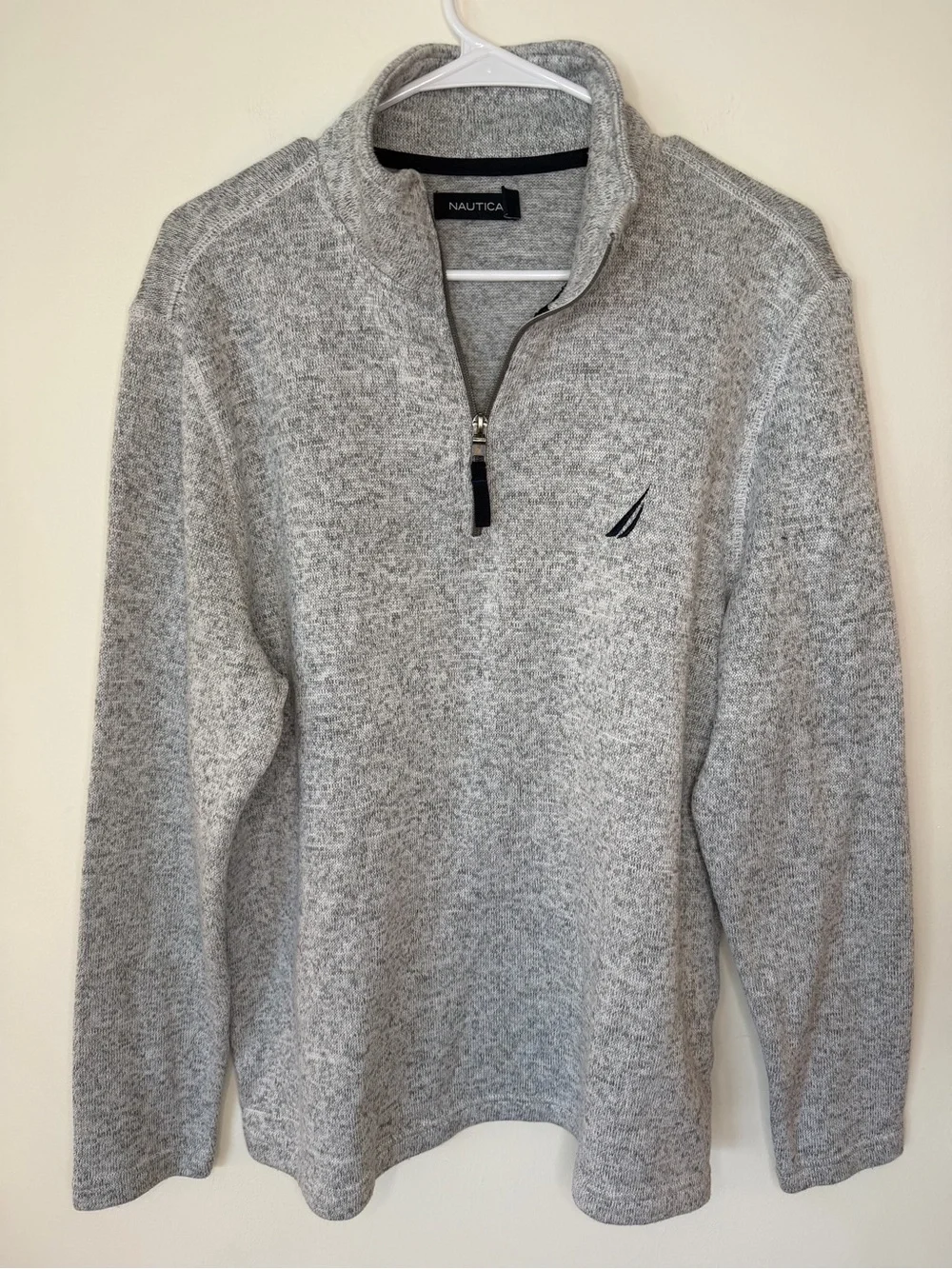 Nautica Men's Heather Gray Half-Zip Pullover Sweater size Large logo polyester